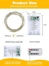 8 Pack Christmas Fairy Lights Battery Operated with Remote, Each 20FT 60LED Waterproof Twinkle Lights with Timer | Lumora