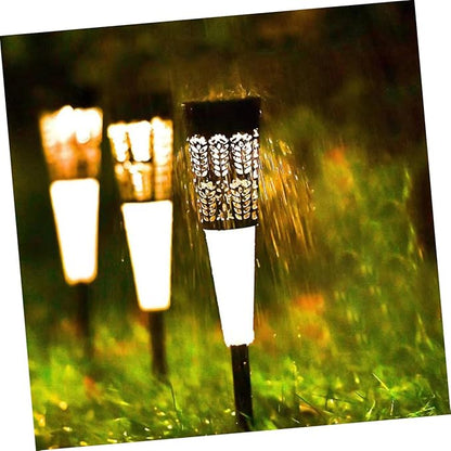 ibasenice 6pcs Solar Powered Garden Pathway Lights, Cone-Shaped Hollow Outdoor Stake Lamps with Warm and Colorful Light, Waterproof Decorative Yard Lighting for Patio and Lawn