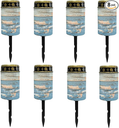 Blue Wood Grain Cemetery Lights - Solar-Powered Outdoor Pathway Lights for Gravesite, Driveway, Landscape - Waterproof, Flameless