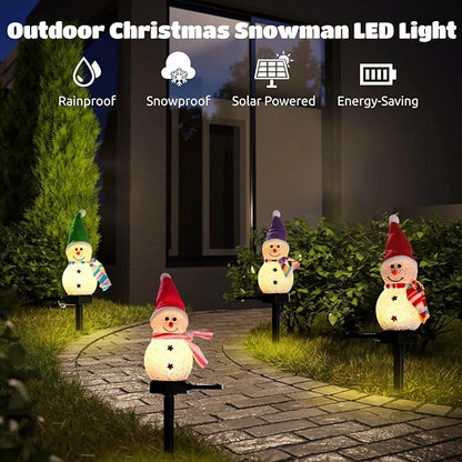Christmas Yard Decor, 4 Pcs Snowman Solar Lights, Outdoor Garden Pathway Lights, Waterproof Led Christmas Decorations
