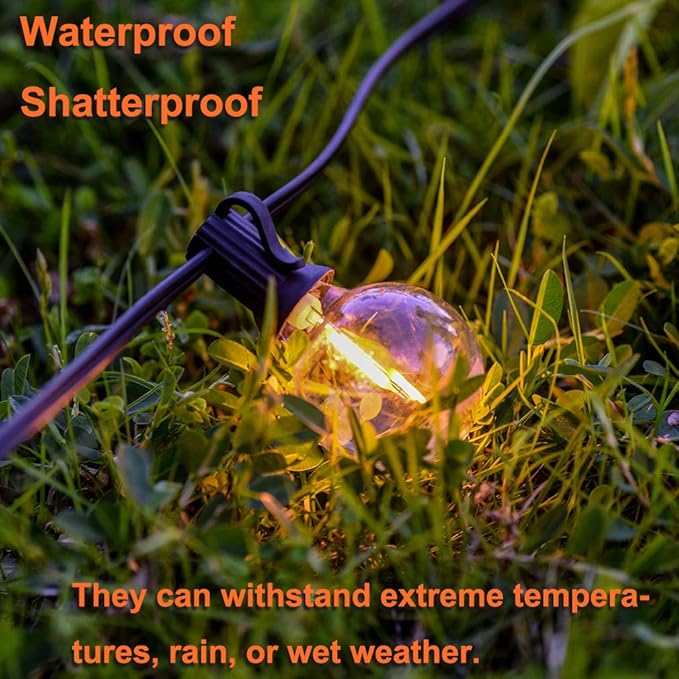 Outdoor String Lights 100ft with LED Filament Bulbs 50+2(Spare) Dimmable Shatterproof Waterproof, for Indoor/Outdoor Decoration and Lighting, Edison Vintage Style Warm 2200K