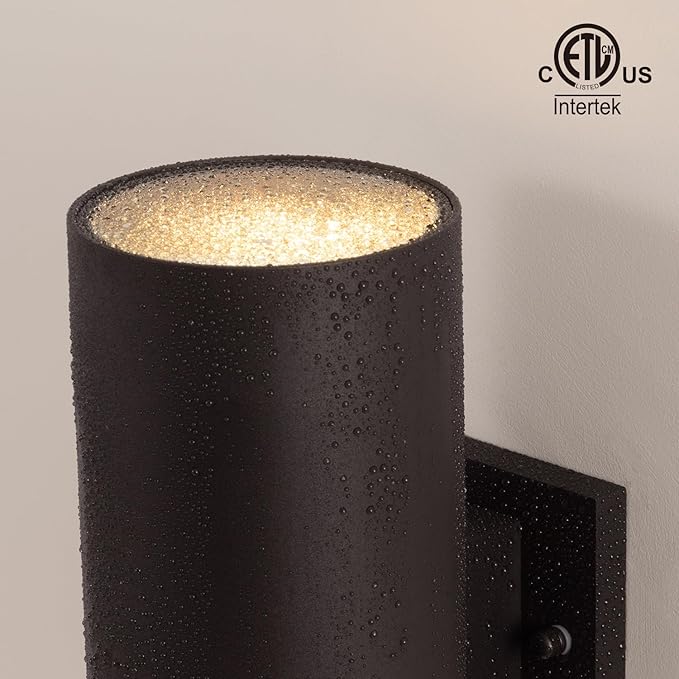 mirrea 14" Modern Outdoor Porch Light Patio Light in 2 Lights with Aluminum Cylinder and Tempered Glass Cover | Lumora
