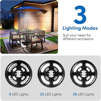 Dual-Power Patio Umbrella Light-Rechargeable & Battery Operated Umbrella Lights,3 Lighting Modes Cordless,Umbrella Pole Light for Patio Umbrellas Camping(4 AA Batteries Not Included)