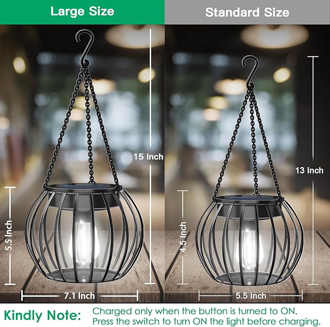 UBright Solar Powered Lights Outdoor Waterproof Hanging Lights for Outside 15" Metal Solar Lanterns Decorative Outdoor Garden Yard Patio Pathway Decor 2 Pack,Cool White
