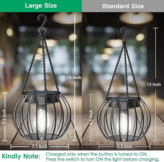UBright Solar Powered Lights Outdoor Waterproof Hanging Lights for Outside 15" Metal Solar Lanterns Decorative Outdoor Garden Yard Patio Pathway Decor 2 Pack,Cool White