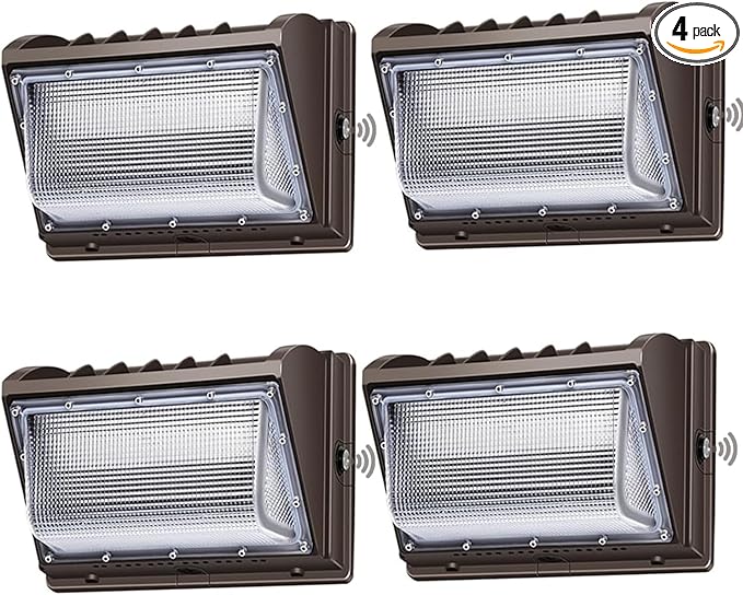 ledmo 150W Wall Pack Lights Outdoor LED Security Light with Photocell 5000K 4 Pack Dusk to Dawn IP65 Commercial Exterior Lighting Fixture 21000lm 100-277V Equivalent,Wall Mount for Backyard,Parking