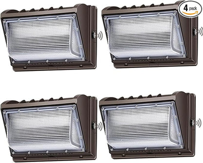 ledmo 150W Wall Pack Lights Outdoor LED Security Light with Photocell 5000K 4 Pack Dusk to Dawn IP65 Commercial Exterior Lighting Fixture 21000lm 100-277V Equivalent,Wall Mount for Backyard,Parking