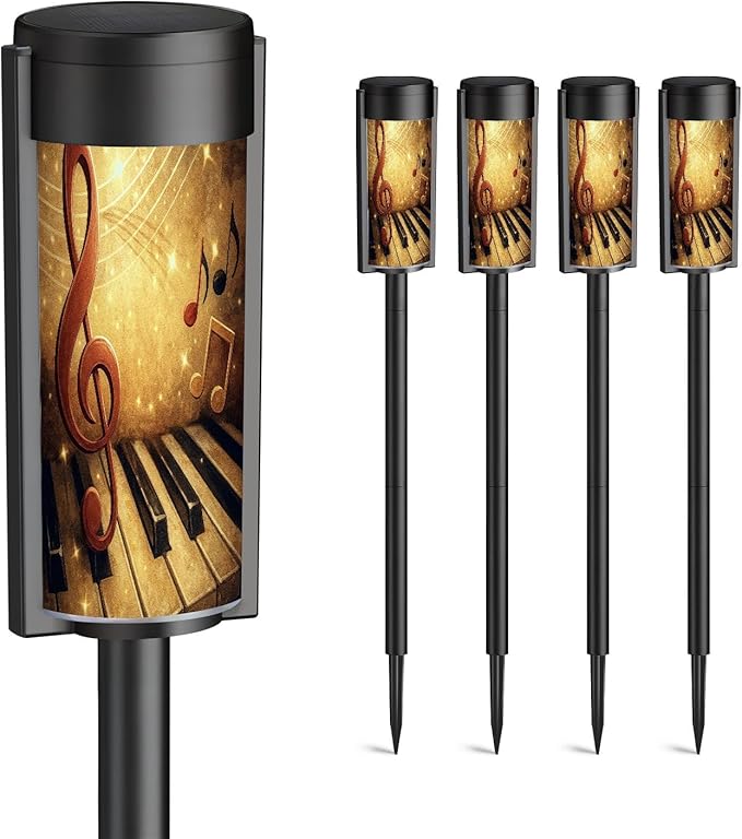 4 Pack Solar Pathway Lights Outdoor Waterproof Music Piano Keys Music Notes Treble Clef Solar Garden Lights LED Landscape Lighting for Yard Walkway Lawn Garden Decor
