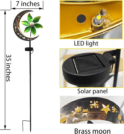 Solar Moon Garden Decoretive Lights with Windmill Metal Stake Outdoor Path Lights Waterproof Landscape Lighting for Yard Patio Pathway