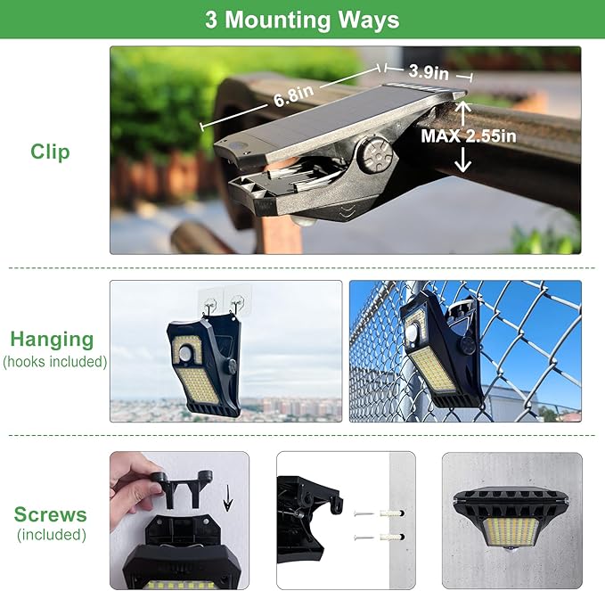 Tryme 118Leds Solar Lights Outdoor Clip Motion Sensor Lights Security Light 3 Modes, 3 Color Temperature, Solar | Lumora