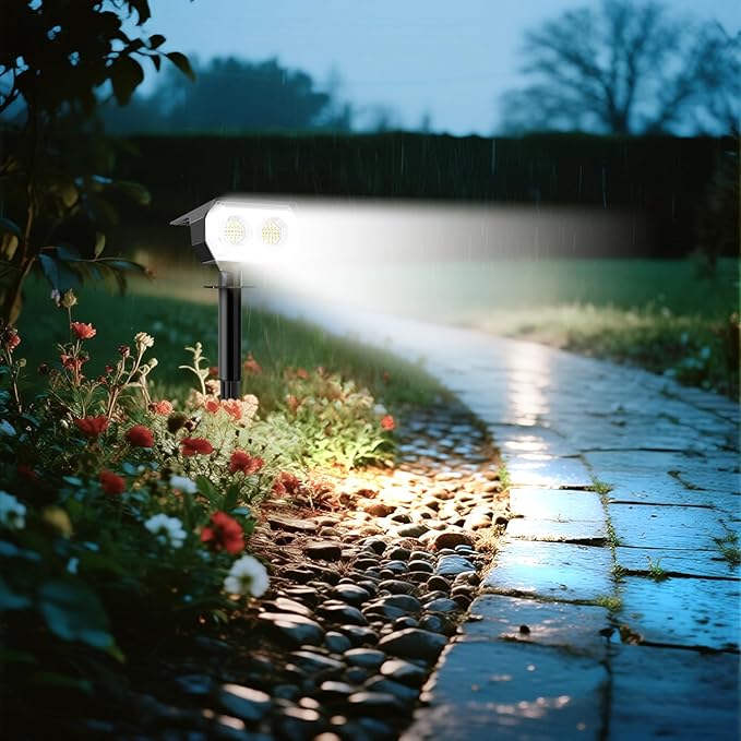 Solar Spot Lights Outdoor,IP65 Waterproof 48LED Path Lights with 3 Lighting Modes, Garden Yard Pathway Pool Wall Lights (Cool White, 6 Pack)