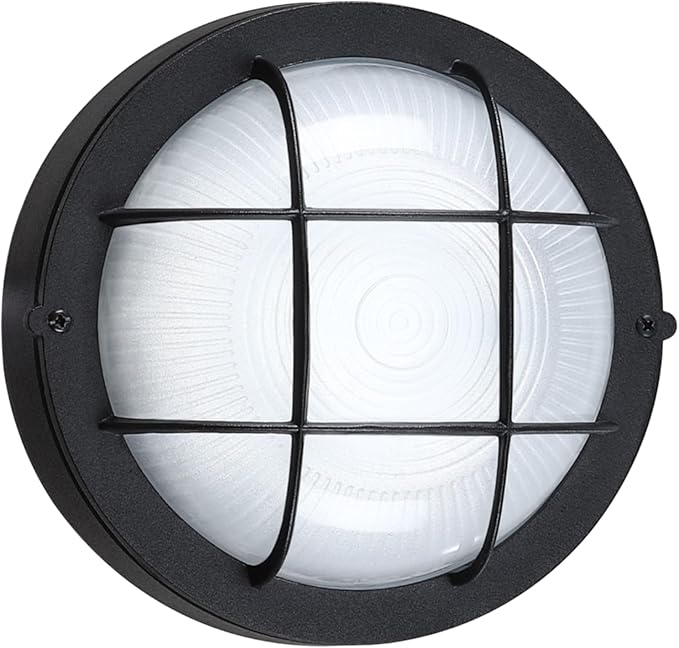 GRUENLICH 8'' Round LED Bulkhead Light, Outdoor Wall Lights Dimmable, Sauna & Exterior Lighting, ETL Rated, 15W 1600 Lumen, 5000K Daylight White, Black Cast Aluminum, Wall/Ceiling Mount, 1 Pack