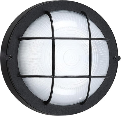 GRUENLICH 8'' Round LED Bulkhead Light, Outdoor Wall Lights Dimmable, Sauna & Exterior Lighting, ETL Rated, 15W 1600 Lumen, 5000K Daylight White, Black Cast Aluminum, Wall/Ceiling Mount, 1 Pack