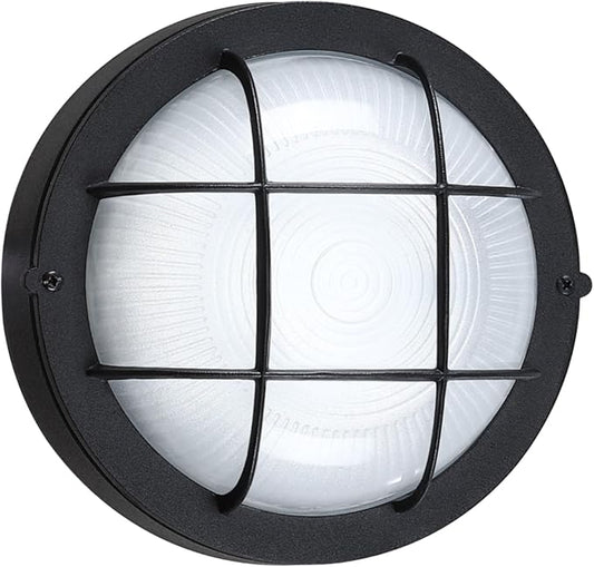 GRUENLICH 8'' Round LED Bulkhead Light, Outdoor Wall Lights Dimmable, Sauna & Exterior Lighting, ETL Rated, 15W 1600 Lumen, 5000K Daylight White, Black Cast Aluminum, Wall/Ceiling Mount, 1 Pack