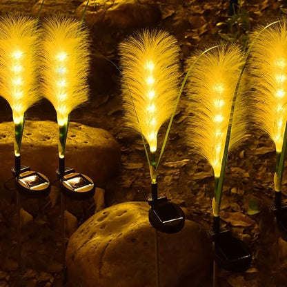GUOCHENG Fluffy Reed Solar Lamps Bulrush Shaped Waterproof Outdoor LED Garden Lights, Solar Landscape Stake Lights for Courtyard Pathway Flowerbed Patio Lawn Décor(2Pcs)