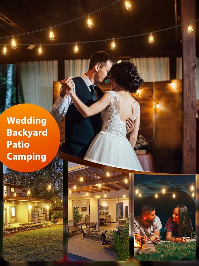 addlon 150 FT (3x50FT) Outdoor String Lights with Remote,Waterproof Patio Lights ETL Listed with 45+3 Shatterproof Dimmable ST38 LED Bulbs,2700K Connectable Outdoor Lighting for Backyard Bistro Garden