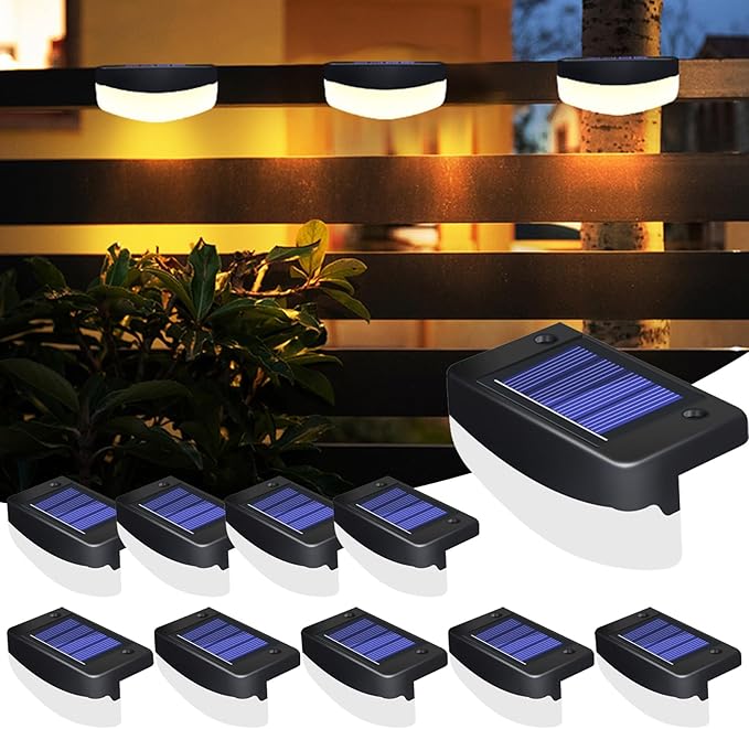 LED Solar Step Lights, 10 Pack Solar Deck Lights Outdoor IP65 Waterproof Pool Side Lighting Decor for Stairs Fence Yard Driveway Pathway Yard Backyard, Cold White
