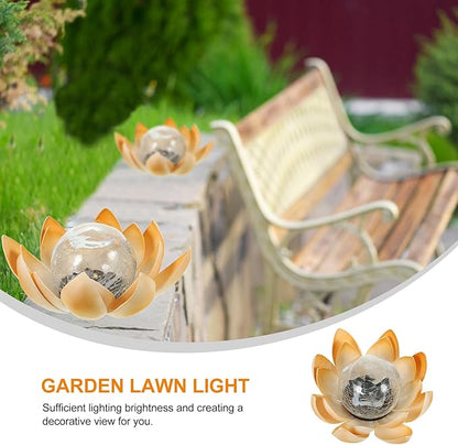 Vaguelly Solar Powered Floral Garden Path Light, Yellow Crackle Glass Outdoor Lawn Lamp, Decorative Solar Ground Stake Light for Yard and Patio Lighting
