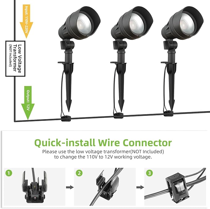 hykolity Low Voltage Landscape Spotlight, 12V Die-cast Aluminum LED Landscape Lighting with Connector, 9.8W 390LM | Lumora