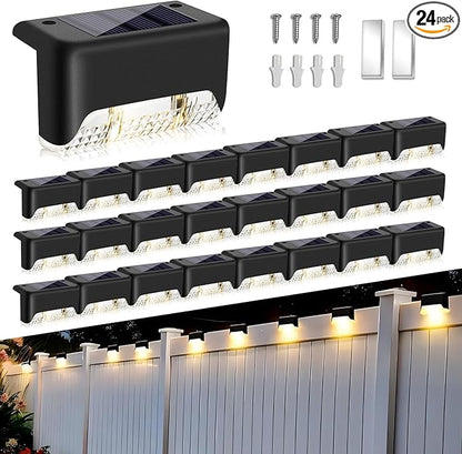 24Pack Outdoor Solar Deck Lights, Solar Step Lights Waterproof Solar Lights, Outdoor Stairs Solar Lights, Outdoor Lights for Deck, Step, Railing, Wall, Patio, Stair and Driveway Path