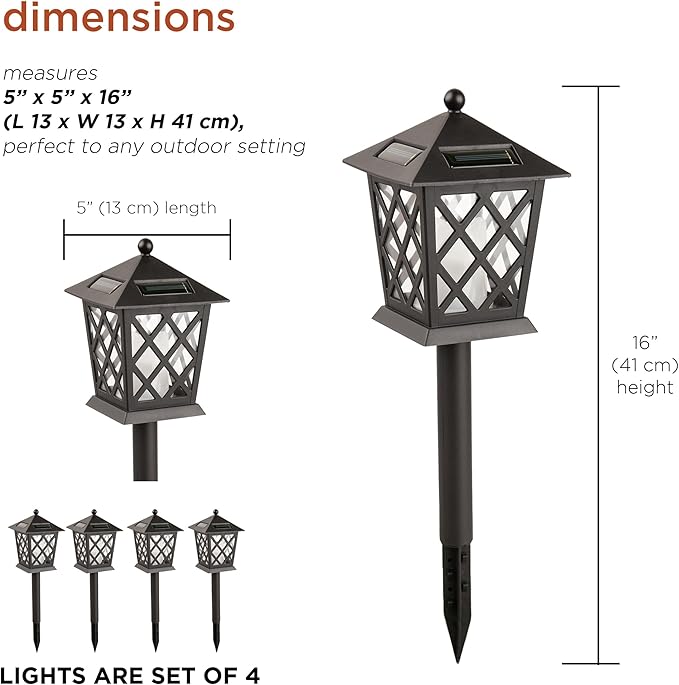 Alpine Corporation 16" Tall Outdoor Solar Powered Pathway LED Light Stakes (Set of 4)