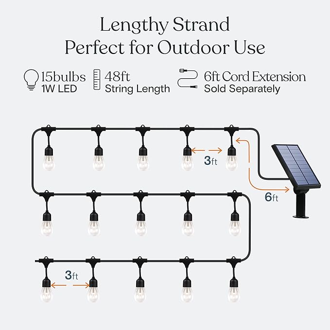 Brightech Bundle: Waterproof LED Outdoor String Lights Hanging, Dimmable 1W Bulbs - 48 Ft + String Light Screw | Lumora