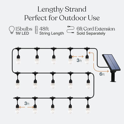 Brightech Bundle: Ambience Pro - Waterproof LED Outdoor String Lights - Hanging, Dimmable 1W Edison Bulbs, Warm White- 48 Ft + 6 Ft Extension Cord