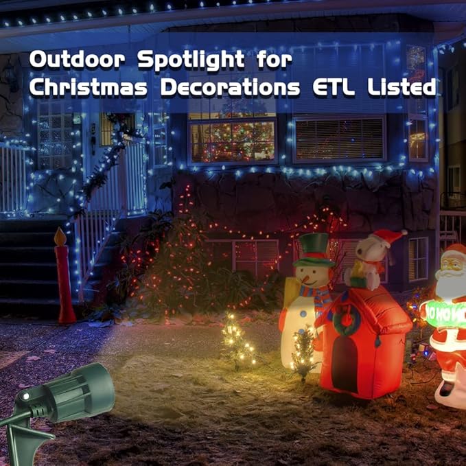 Outdoor Spotlight Plug in, Weather Resistant, Heavy Duty Stake, Landscape Light for Yard, Flag, Holiday Decor, 6FT Cord, 120V 300LM 5000K, Green, ETL Listed