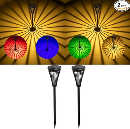 Solar Pathway Lights Outdoor 2 Pack, IP65 Waterproof Landscape Lights with 5 Modes Warm White+RGB Color Changing for Yard Backyard Driveway Walkway Lawn