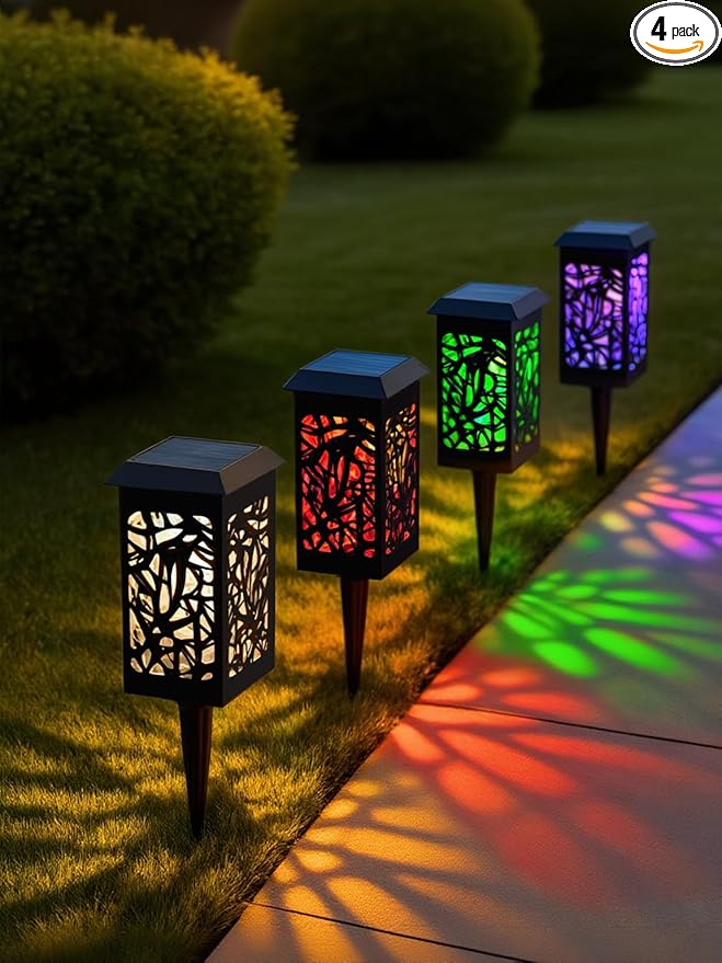 SZOKLED Solar Lights Outdoor 4 Pack, Waterproof Auto On/Off, RGB Solar Pathway Lights for Your Garden, Landscape, Path, Yard, Patio, Driveway,Walkway Decor