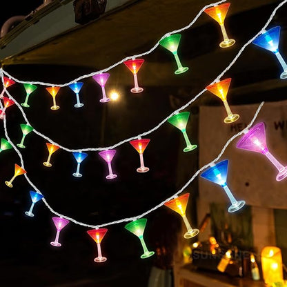 SUNSGNE LED Summer Decorative Indoor String Lights, 8.5ft Margarita Cup Hanging String Lights, Plug in Warm White Fairy Light String for Outdoor Party Birthday Holiday Bistro Bar Decorations