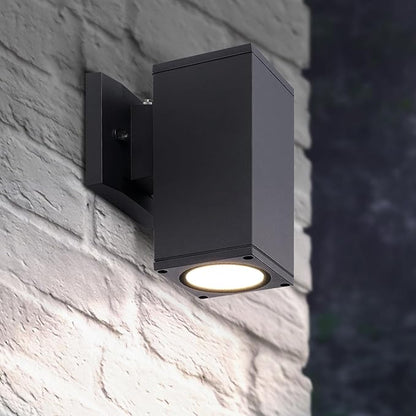 ASD 1 Light Square Dusk to Dawn LED Outdoor Wall Light Fixture | 9W 1000LM 3000K-5000K 120V Cylinder Up Down Lights | Exterior Wall Sconce | Front Door, Porch, Patio | Black, ETL