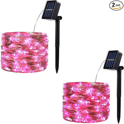 2 Pack 100 LED Solar Powered String Lights, Outdoor Waterproof Copper Wire 8 Modes Fairy Lights for Valentines Day Decor, Garden, Patio, Bedroom, Party, Home (Pink)