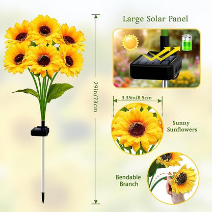 Solar Garden Lights Outdoor, 6 Pack Sunflower Lights with 36 Sunflower, Waterproof 60 Led Garden Fall Decor, Gifts for Mom Grandma, Decorative Solar Flowers for Pathway Patio Yard Flowerbed Decoration