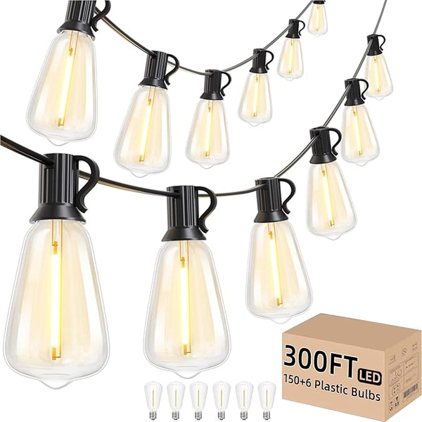 Svater Outdoor String Lights 300 FT, LED Patio Lights Outside with 156 Shatterproof G40 Bulbs, Dimmable Hanging | Lumora