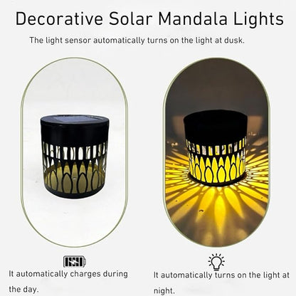Decorative Solar Mandala Lights, Metal Solar Powered Outdoor Deck Step Wall Lights, Mandala Theme Waterproof Fence Light for Garden Post Patio Backyard Yard, Waterproof and Windproof (2set)