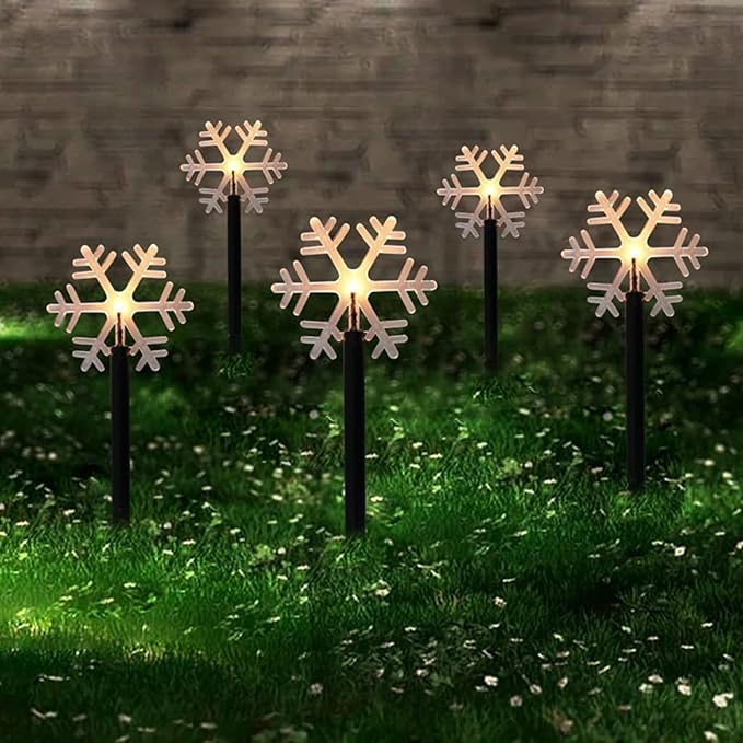 Solar Christmas Pathway Lights, 5 Pack Snowflake Decor Outdoor Waterproof Stake Lights for Garden, Lawn, Patio, Wedding Party