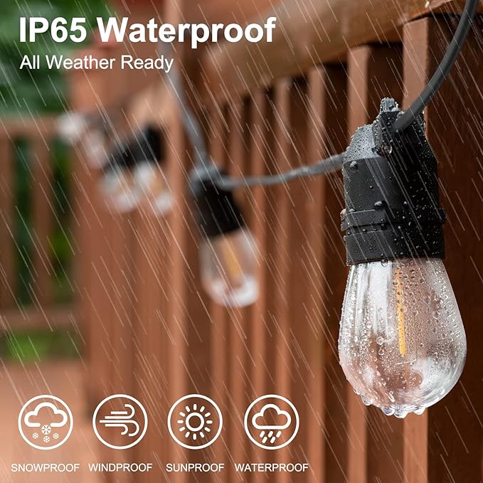 96FT LED Outdoor String Lights with Dimmer & Timer, Shatterproof IP65 Waterproof Patio Lights for Christmas, Party, Wedding Decoration