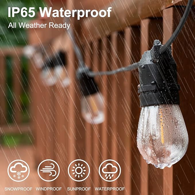 108FT (27FT*4) LED Outdoor String Light Waterproof Terrace Light, S14 Shatterproof Replaceable Bulb (4 Spare | Lumora
