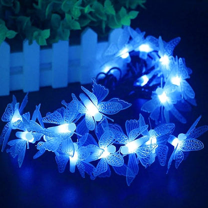 Butterfly String Lights,AMZSTAR Waterproof 20FT 30LED Butterfly Solar Light Outdoor Solar Rope Lights Fairy Light Decorative Garden Lights for Cafe Patio Party Garden Wedding (Blue)