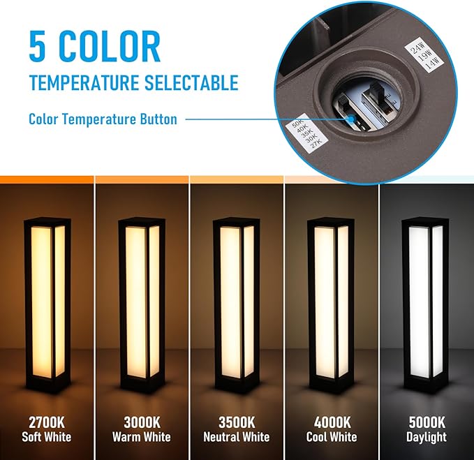 LEONLITE 5CCT LED Bollard Pathway Lights Wired, 31.6" 14W/19W/24W Landscape Path Lights, 120V-277V Commercial Bollard Fixture, 0-10V Dimmable Landscape Area Light, UL Listed, 2700K3000K3500K4000K5000K