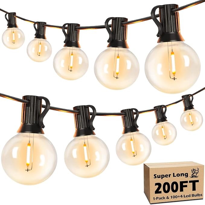 Brightever 200FT Outdoor String Lights Dimmable LED Outside Patio Lights with 100+4 Shatterproof G40 Globe Edison Bulbs, Connectable Commercial String Hanging Lights for Backyard Party Porch Garden