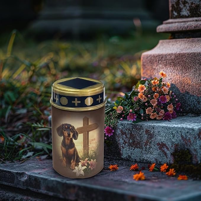 Puppy Solar Grave Lights for Cemetery Flower Flameless Solar Powered Light for Prayer Garden Path Park Lights