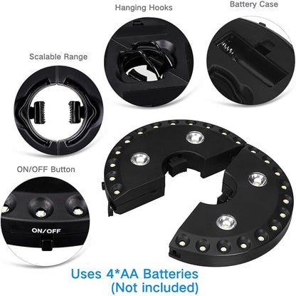 Warm White Patio Umbrella Light 3 Brightness Modes Cordless 28 LED Lights at 200 lumens 4 x AA Battery Operated,Umbrella Pole Light for Patio Umbrellas,Camping Tents