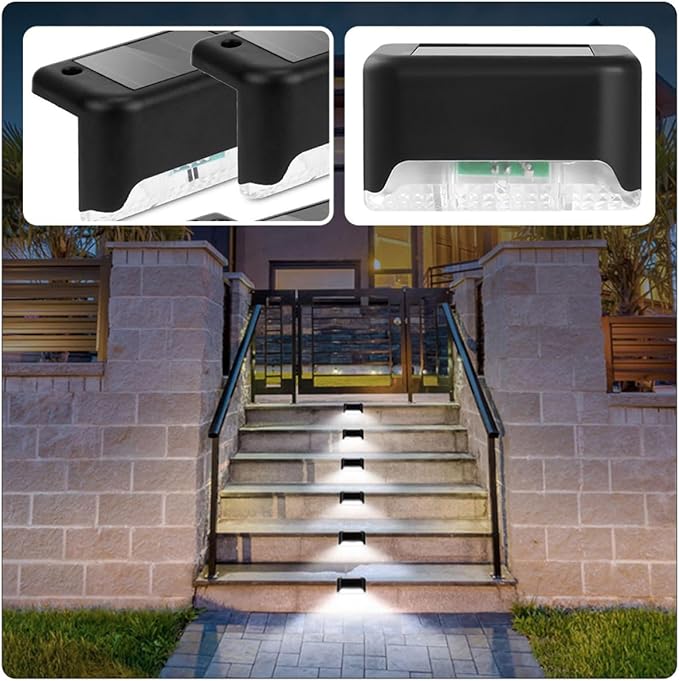 Solar Garden Fence Lights 5pcs Waterproof LED Deck Stair Step Lights for Outdoor Patio Yard Pathway Black Shell | Lumora