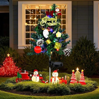 2pcs Solar Christmas Tree Lights Outdoor Decoration, Waterproof Solar Xmas Tree with Flashing LED Lights, for Yard Front Porch Pathway Grave Cemetery Decor