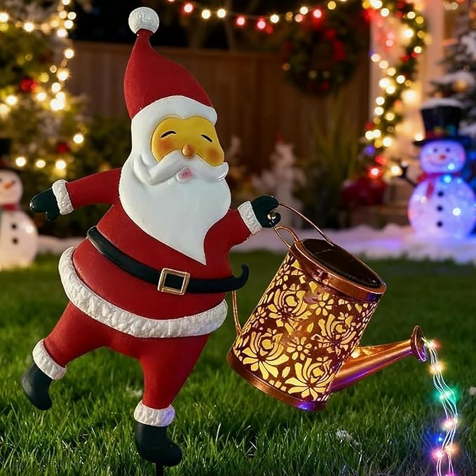 Christmas Solar Kettle Lights, Light Solar Santa Claus Watering Can LED Light, Waterproof Solar Powered Lawn Decorative Lights for Outdoor Christmas Pathway Decoration (Rainbow, Kettle Lights)
