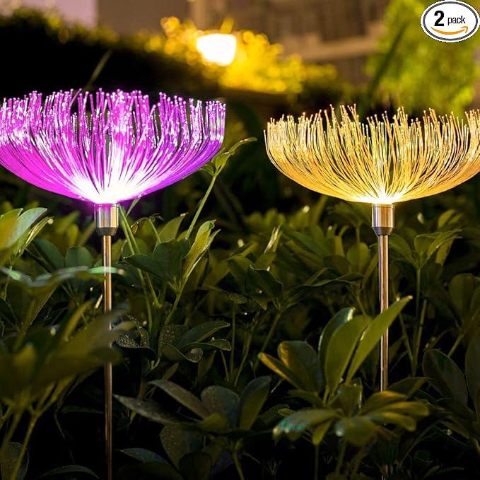 Solar Fiber Optic Outdoor Garden Decorative Changing Color Solar Lights (2 Pack)