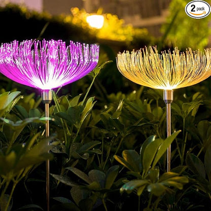 Solar Fiber Optic Outdoor Garden Decorative Changing Color Solar Lights (2 Pack)