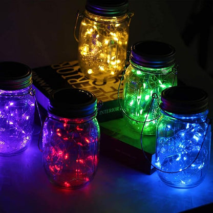 ANGMLN Solar Mason Jar Lights Lids, 10 Pack 30 LED Solar Fairy Lights for Regular Mouth Mason Jars, Outdoor Hanging Jar for Garden Yard Decor, Wedding Christmas Gifts (Jars Not Included), 5 Colors
